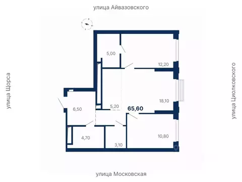 2-к кв. Свердловская область, Екатеринбург ул. Московская, 247А (65.6 ...