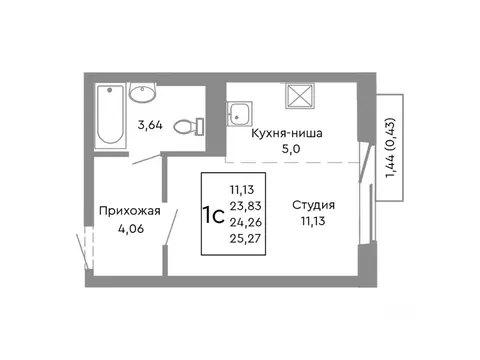 Студия Челябинская область, Челябинск Нефтебазовая ул., 1-13 (24.26 м)