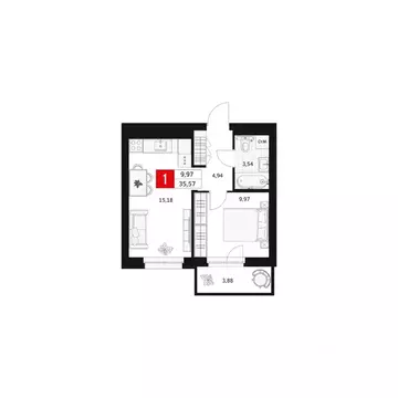 1-к кв. Башкортостан, Уфа ул. Большая Московская, 11 (35.57 м)