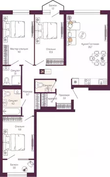 3-к кв. Нижегородская область, Нижний Новгород ул. Тургенева (91.3 м)