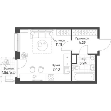 Студия Татарстан, Казань Счастье в Казани жилой комплекс (27.2 м)