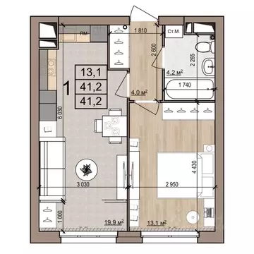 1-к кв. Рязанская область, Рязань ул. Новоселов, 33Б (41.2 м)