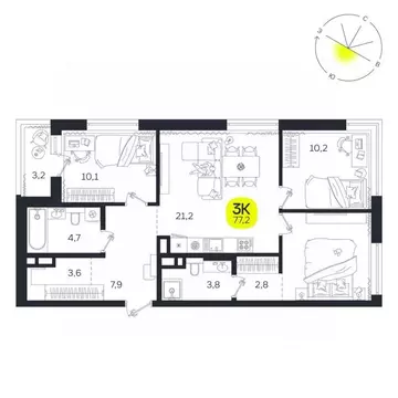 3-к кв. Свердловская область, Екатеринбург Южная Ботаника жилрайон, ...