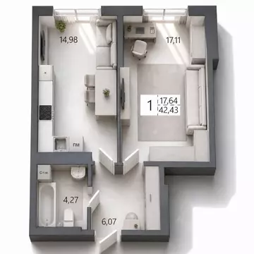 1-к кв. Башкортостан, Уфа ул. Пожарского, 237 (42.43 м)