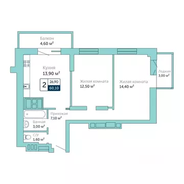 2-к кв. Ростовская область, Батайск  (60.1 м)