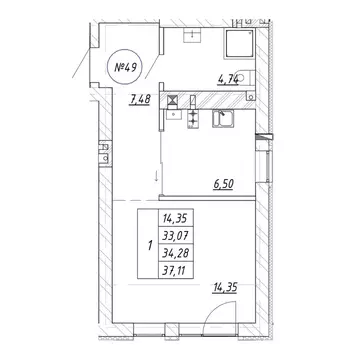 1-к кв. Калининградская область, Зеленоградск  (37.11 м)