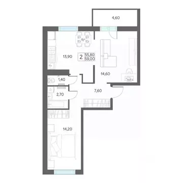 2-к кв. Тюменская область, Тобольск 7А мкр, 29 (59.0 м)