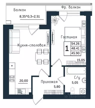 1-к кв. Калининградская область, Янтарный пгт ул. Советская (54.26 м)