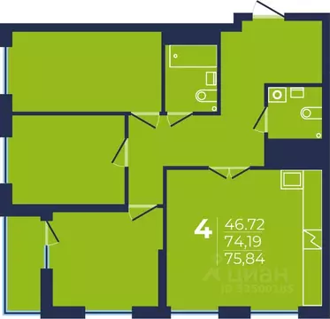4-к кв. Башкортостан, Уфа ул. Майора Доставалова, 1 (75.84 м)