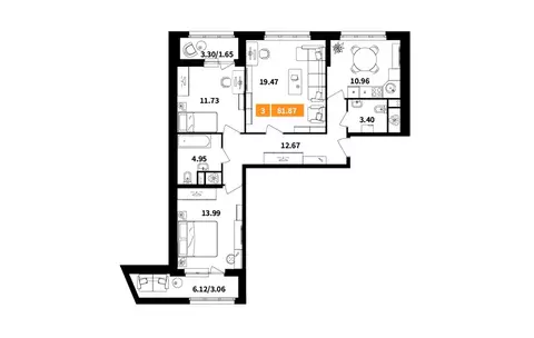 3-комнатная квартира: Химки, жилой комплекс Планерный квартал (81.87 ...