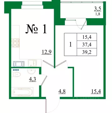 1-к кв. Ленинградская область, Гатчина Красносельское ш., 4А (39.2 м)