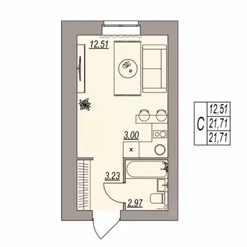 Студия Волгоградская область, Волгоград ул. Расула Гамзатова (21.71 м)
