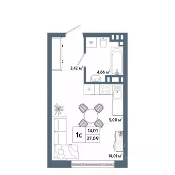 Студия Башкортостан, Уфа 42-й кв-л,  (27.0 м)