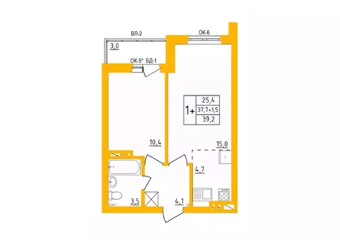 1-к кв. Башкортостан, Уфа Инорс-4Б мкр, Акварель жилой комплекс (39.0 ...