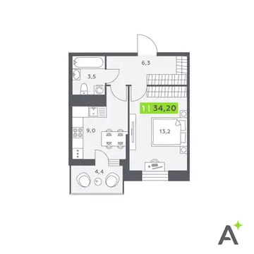 1-комнатная квартира: Кудрово, Солнечная улица, 4 (34.2 м)