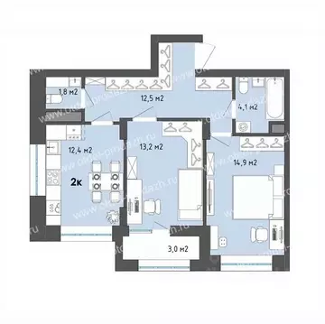 2-к кв. Воронежская область, Воронеж бул. Содружества, 1 (60.4 м)