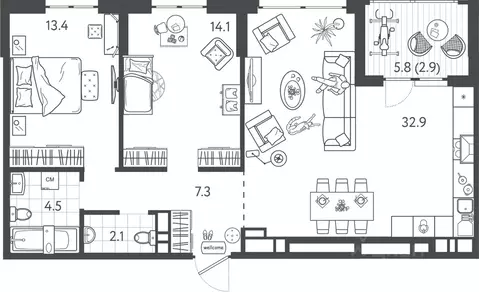2-к кв. Краснодарский край, Краснодар Колхозная ул., 5/2к1 (77.4 м)