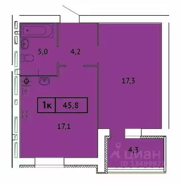 1-к кв. Ивановская область, Иваново Успенский жилой комплекс (45.8 м)