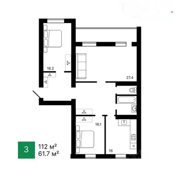 3-к кв. Пензенская область, Пенза ул. Кулакова, 2 (112.0 м)