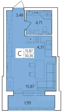 Студия Башкортостан, Уфа Затон жилрайон, Волна жилой комплекс (30.36 ...