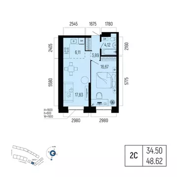 2-к кв. Башкортостан, Уфа Глумилино-1 мкр, Новатор жилой комплекс ...