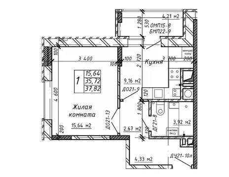 1-к кв. Калужская область, Калуга Азаровская ул., 40к4 (38.0 м)