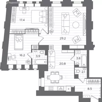 3-комнатная квартира: Санкт-Петербург, наб. Реки Карповки, рядом с д. ...