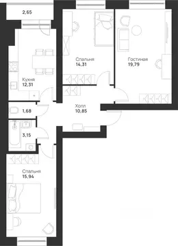 3-к кв. Тульская область, Тула Новая Тула мкр,  (80.68 м)
