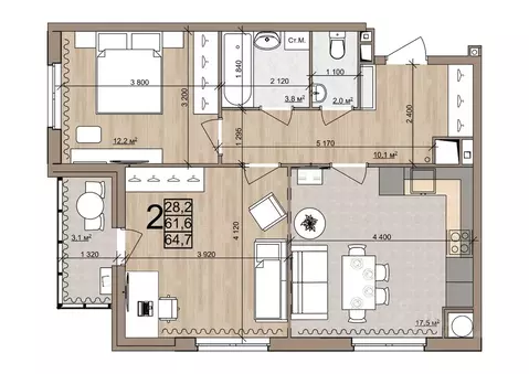 2-к кв. Рязанская область, Рязань Быстрецкая ул., 21к4 (64.7 м)