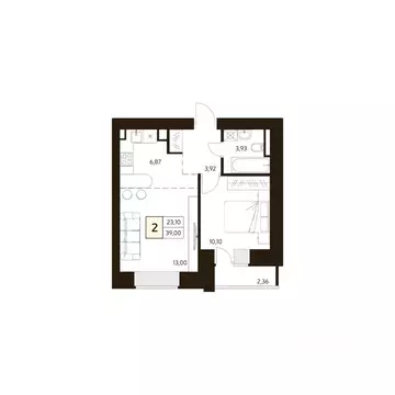 1-к кв. Башкортостан, Уфа ул. Жуковского, 19А (39.0 м)