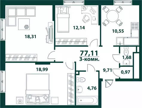3-к кв. Ульяновская область, Ульяновск 19-й мкр, Аквамарин-2 жилой ...