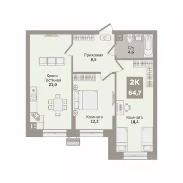 2-к кв. Курганская область, Курган Заозерный жилрайон, 12-й мкр, 2 ...