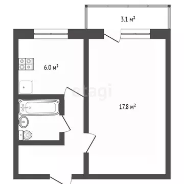 1-к кв. Московская область, Клин ул. Калинина, 1 (32.8 м)