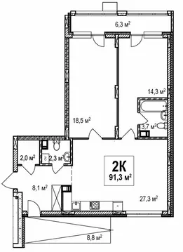 2-комнатная квартира: Нижний Новгород, проспект Гагарина, 36к4 (91.3 ...