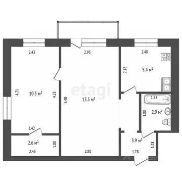 2-к кв. Кемеровская область, Юрга Московская ул., 44 (42.1 м)