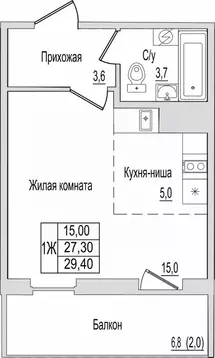 1-к кв. Псковская область, Псков ул. Юности, 10к1 (29.4 м)