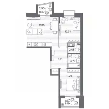 2-к кв. Санкт-Петербург Полюстровский просп., 87 (59.69 м)
