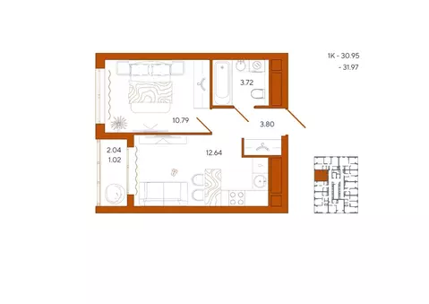 1-к кв. Пензенская область, Пенза Терра жилой комплекс (31.97 м)
