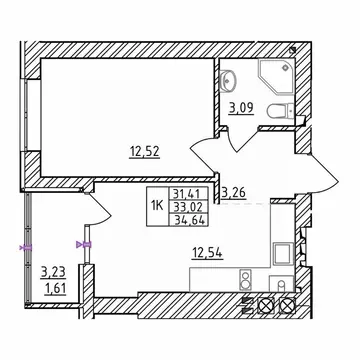 1-к кв. Калининградская область, Зеленоградск  (34.64 м)