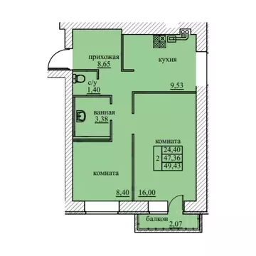 2-к кв. Ярославская область, Ярославский муниципальный округ, пос. ...