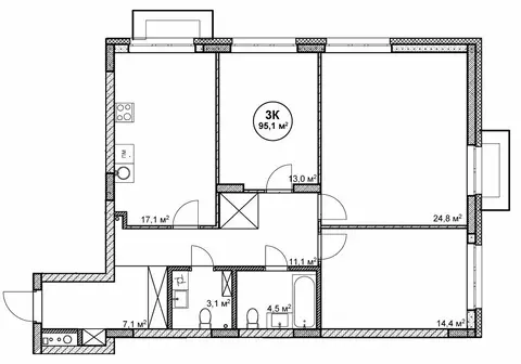 3-комнатная квартира: Нижний Новгород, посёлок Cовхоза Цветы (95.1 м)