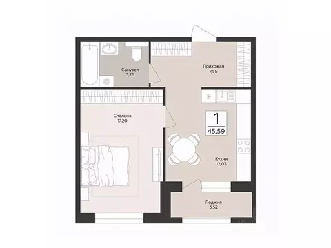 1-к кв. Воронежская область, Воронеж Эклипс жилой комплекс (45.59 м)