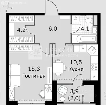 1-комнатная квартира: Москва, Строительный проезд, 9к1 (42.6 м)