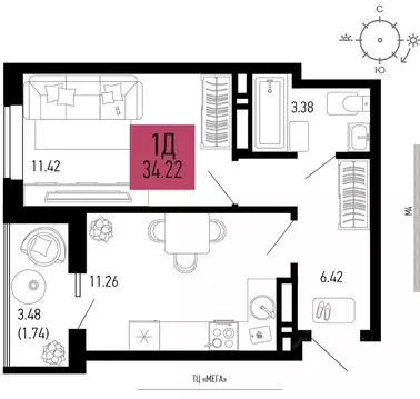 1-к кв. Ростовская область, Аксай  (34.22 м)