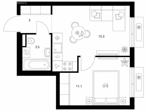 1-комнатная квартира: Боброво, ЖК Восточное Бутово, 47 (32.9 м)