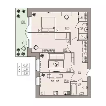3-к кв. Волгоградская область, Волгоград ул. Землячки, 84/5 (76.94 м)
