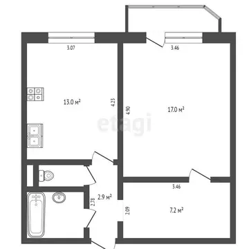 1-комнатная квартира: Тюмень, Широтная улица, 129 (45.1 м)