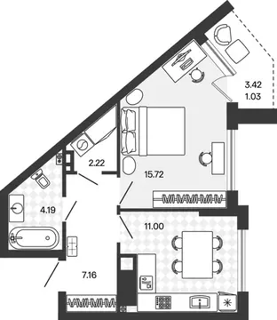 1-к кв. Калининградская область, Гурьевский муниципальный округ, пос. ...