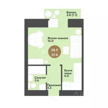 Студия Вологодская область, Вологда ул. Преображенского (28.9 м)