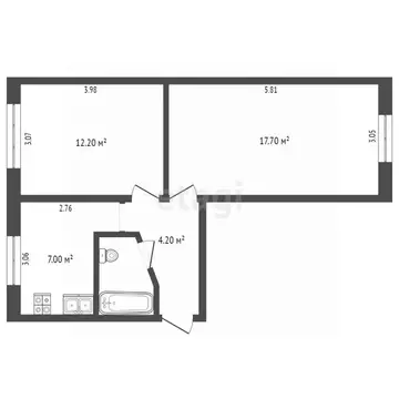 2-к кв. Вологодская область, Вологда Вологодская ул., 8 (45.1 м)